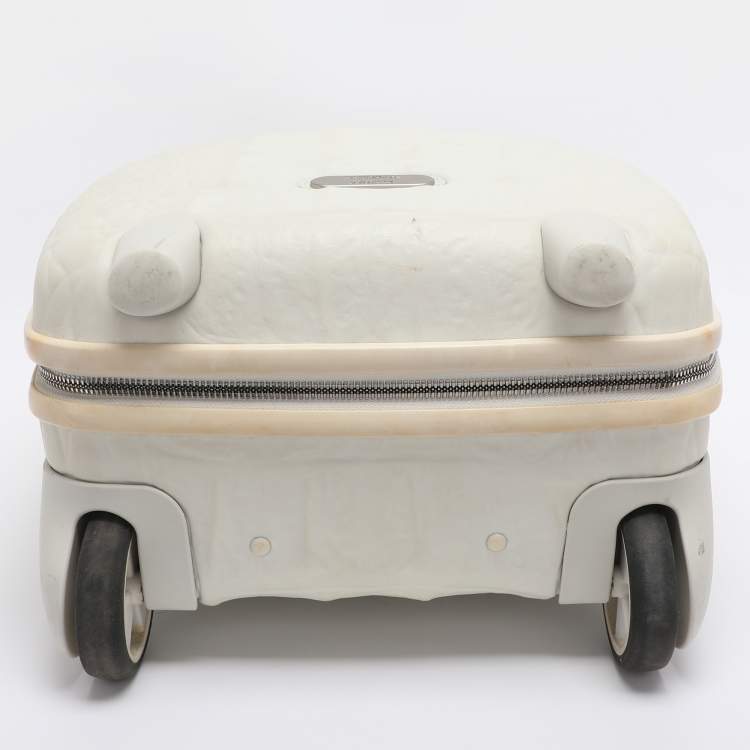 Pre Owned Samsonite Black Label by Alexander McQueen White Croc Embossed Plastic and Leather Trolley Carryon Suitcase