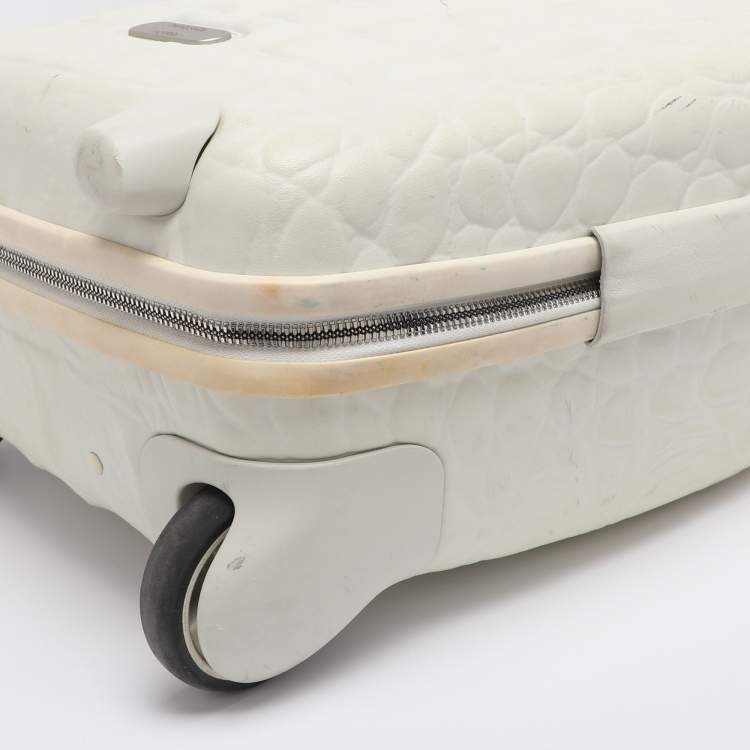 Pre Owned Samsonite Black Label by Alexander McQueen White Croc Embossed Plastic and Leather Trolley Carryon Suitcase