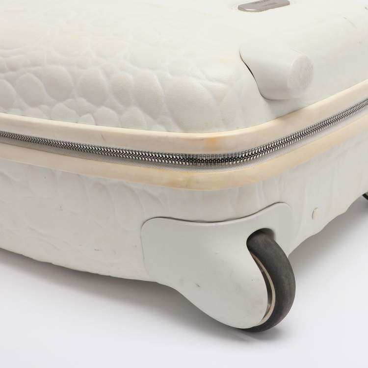 Pre Owned Samsonite Black Label by Alexander McQueen White Croc Embossed Plastic and Leather Trolley Carryon Suitcase