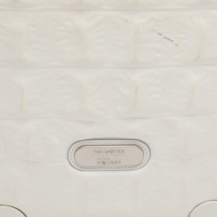 Pre Owned Samsonite Black Label by Alexander McQueen White Croc Embossed Plastic and Leather Trolley Carryon Suitcase