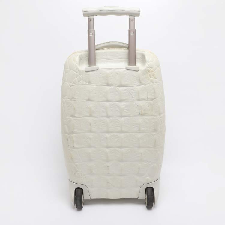 Pre Owned Samsonite Black Label by Alexander McQueen White Croc Embossed Plastic and Leather Trolley Carryon Suitcase