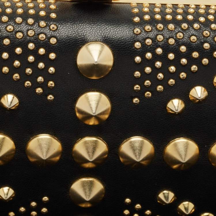 Pre Owned Alexander McQueen Black Leather Studded Brittania Skull Box Clutch