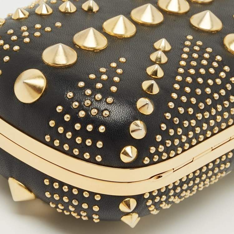 Pre Owned Alexander McQueen Black Leather Studded Brittania Skull Box Clutch