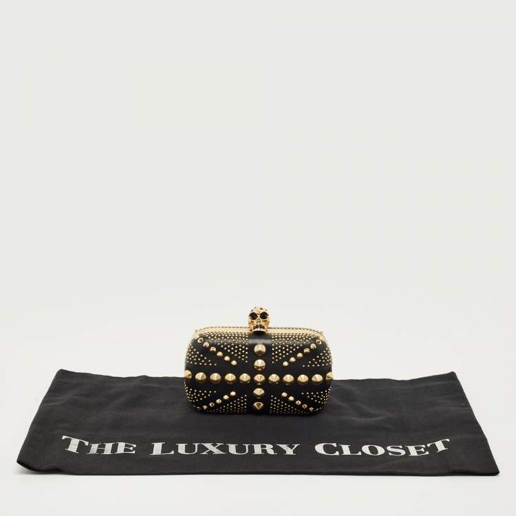 Pre Owned Alexander McQueen Black Leather Studded Brittania Skull Box Clutch