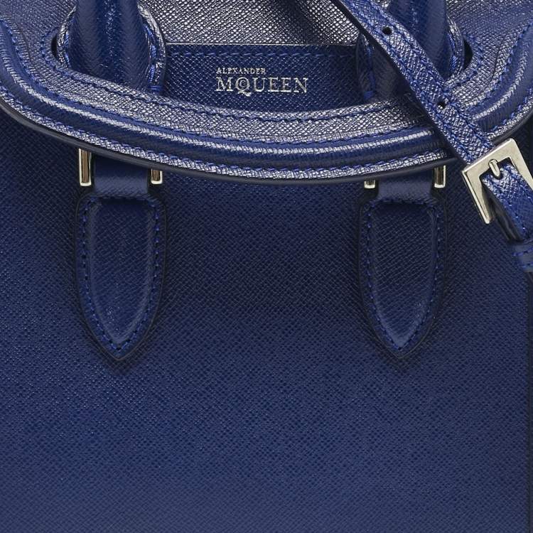 Pre Owned Alexander McQueen Navy Blue Leather Mini Heroine Tote