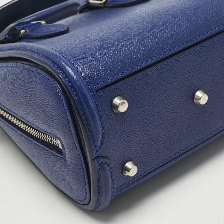 Pre Owned Alexander McQueen Navy Blue Leather Mini Heroine Tote