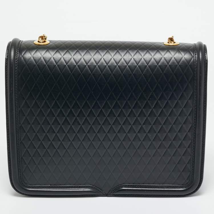 Pre Owned Alexander McQueen Black Diamond Embossed Leather Heroine Chain Shoulder Bag
