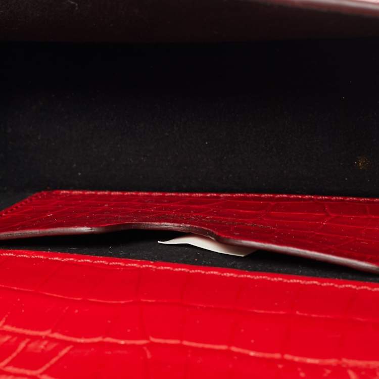 Pre Owned Alexander McQueen Red Croc Embossed Leather Jewelled Shoulder Bag