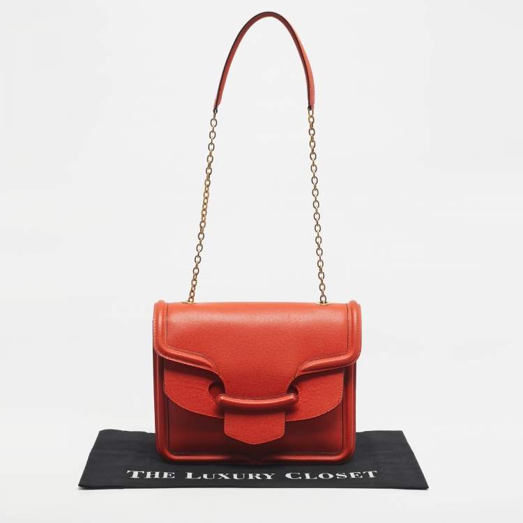 Pre Owned Alexander McQueen Orange Leather Heroine Chain Shoulder Bag