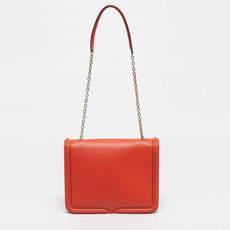 Pre Owned Alexander McQueen Orange Leather Heroine Chain Shoulder Bag