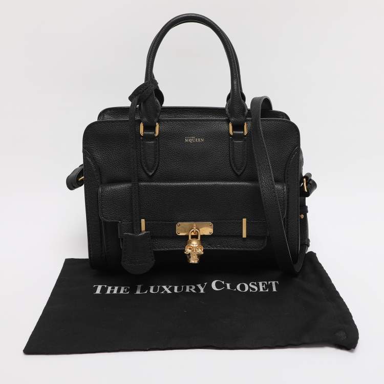Pre Owned Alexander McQueen Black Leather Skull Padlock Satchel