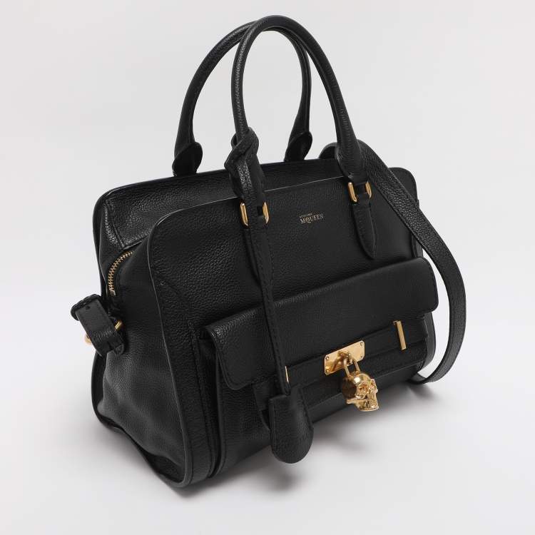 Pre Owned Alexander McQueen Black Leather Skull Padlock Satchel