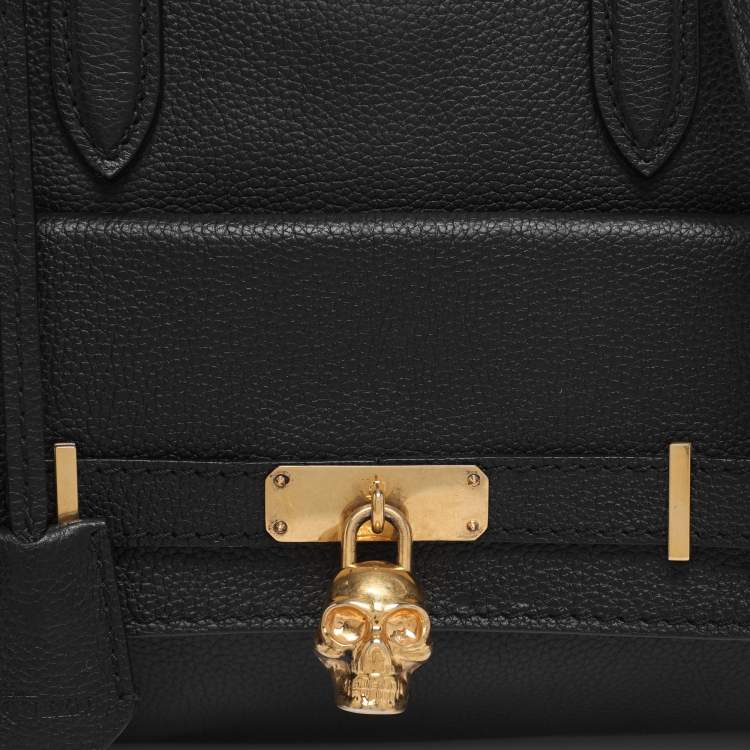 Pre Owned Alexander McQueen Black Leather Skull Padlock Satchel