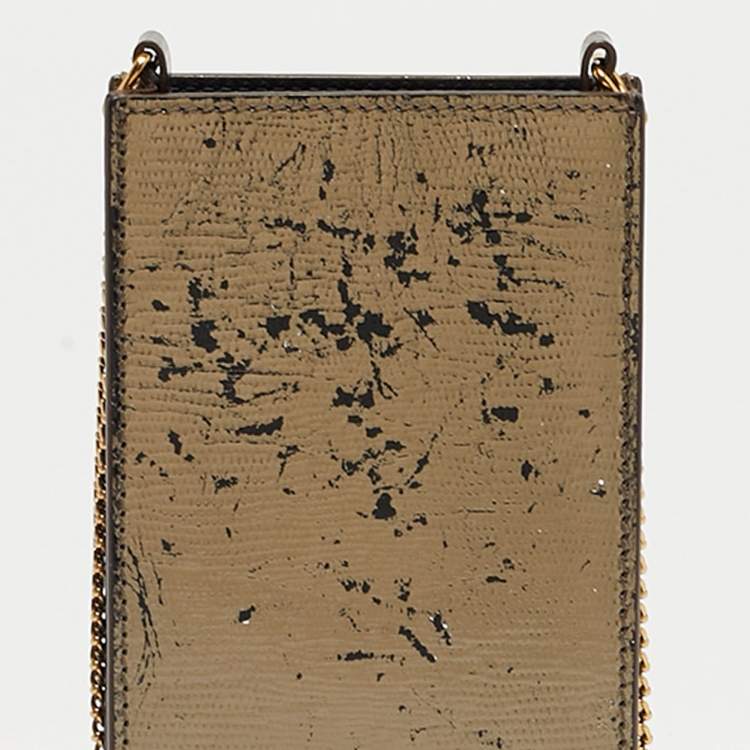 Pre Owned Alexander McQueen Metallic Leather Skull Phone Crossbody Bag