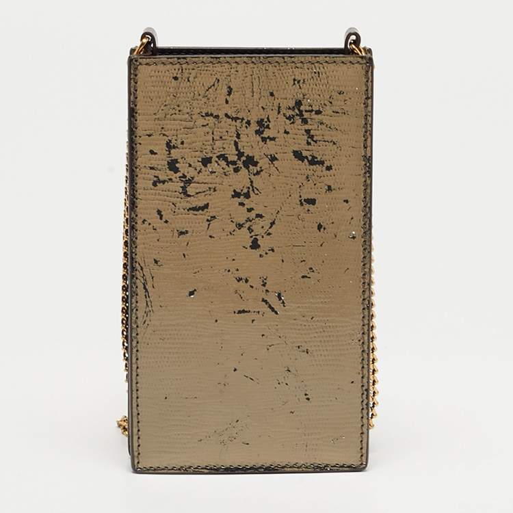 Pre Owned Alexander McQueen Metallic Leather Skull Phone Crossbody Bag