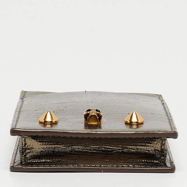 Pre Owned Alexander McQueen Metallic Leather Skull Phone Crossbody Bag