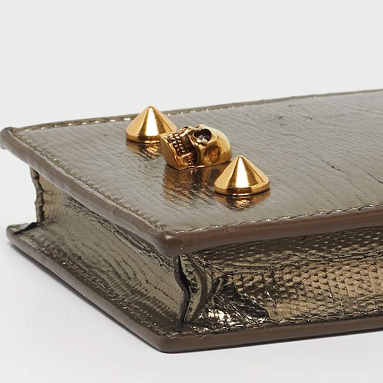 Pre Owned Alexander McQueen Metallic Leather Skull Phone Crossbody Bag