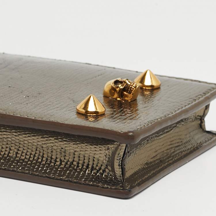 Pre Owned Alexander McQueen Metallic Leather Skull Phone Crossbody Bag