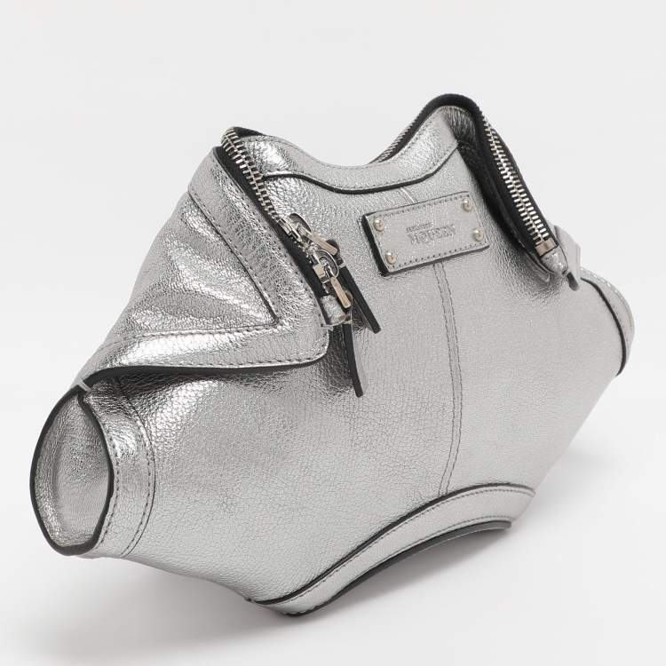 Pre Owned Alexander McQueen Metallic Silver Leather Small De Manta Clutch