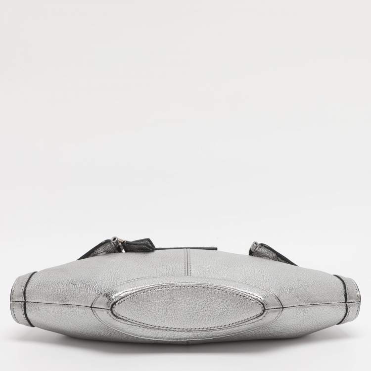 Pre Owned Alexander McQueen Metallic Silver Leather Small De Manta Clutch