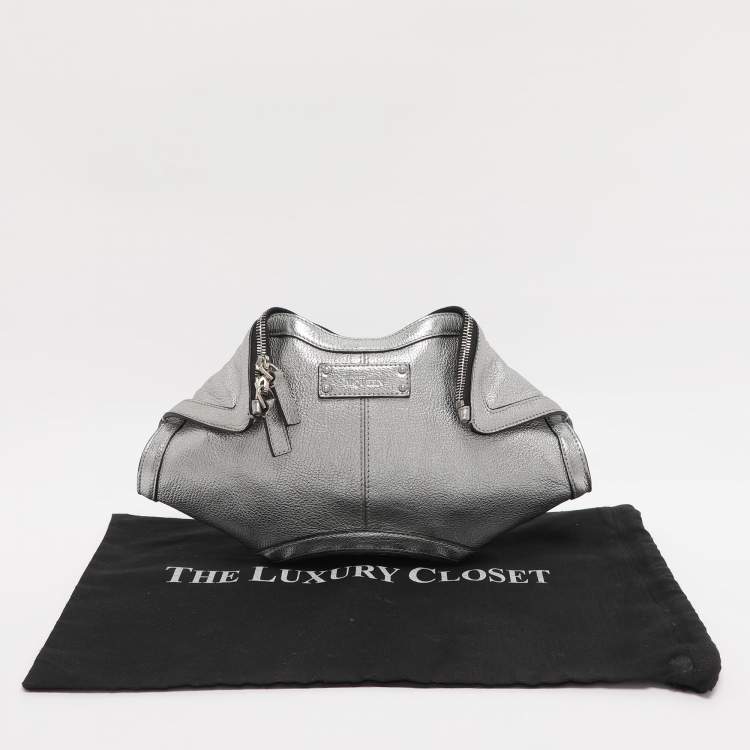 Pre Owned Alexander McQueen Metallic Silver Leather Small De Manta Clutch