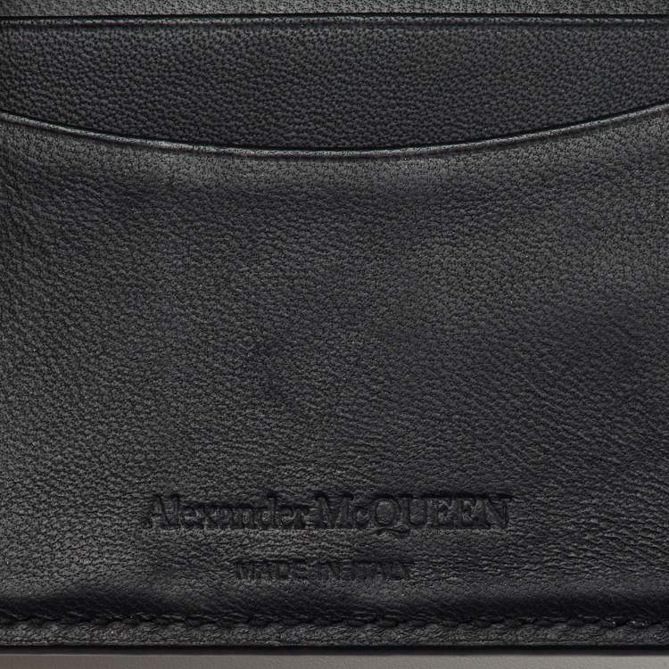 Pre Owned Alexander McQueen Black Croc Embossed Leather Skull Bifold Card Case