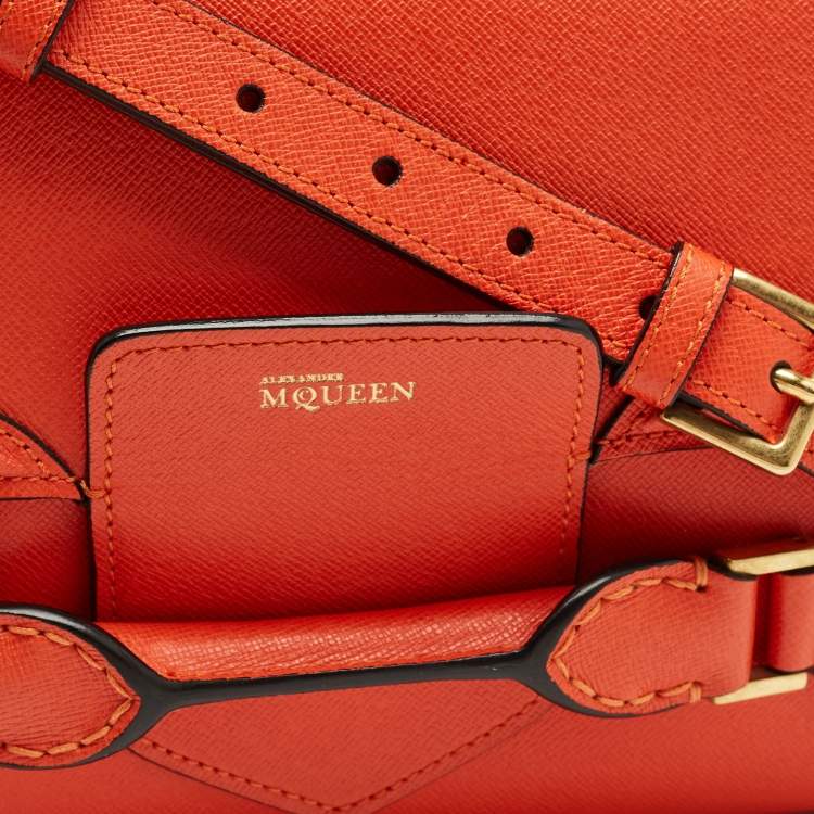 Pre Owned Alexander McQueen Orange Leather Heroine Flap Shoulder Bag