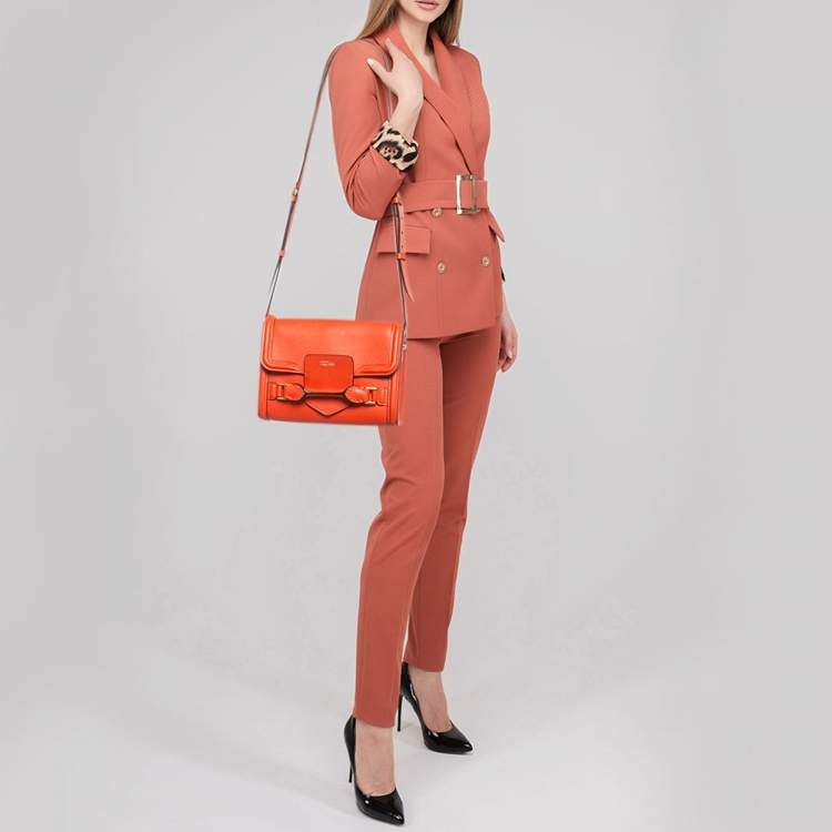 Pre Owned Alexander McQueen Orange Leather Heroine Flap Shoulder Bag