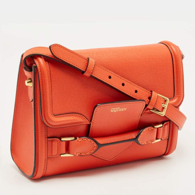 Pre Owned Alexander McQueen Orange Leather Heroine Flap Shoulder Bag