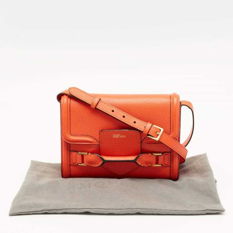 Pre Owned Alexander McQueen Orange Leather Heroine Flap Shoulder Bag