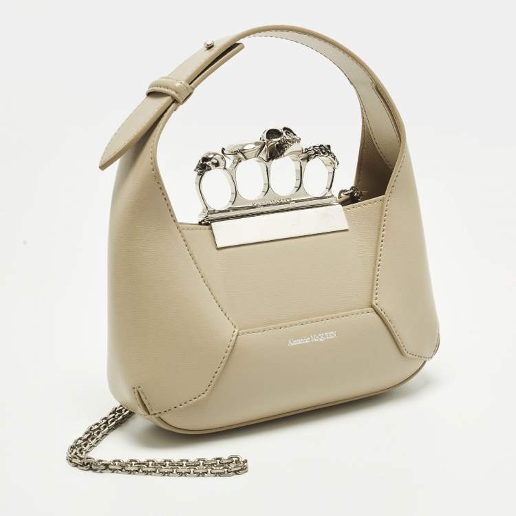 Pre Owned Alexander McQueen Jewelled Mini Beige Leather Hobo