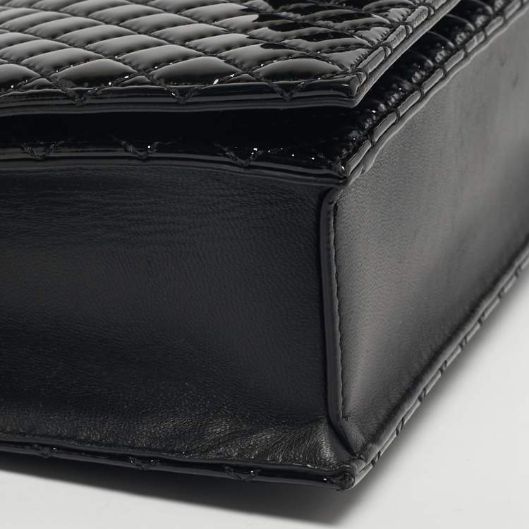 Pre Owned Alexander McQueen Black Quilted Patent Leather Four Ring Skull Shoulder Bag