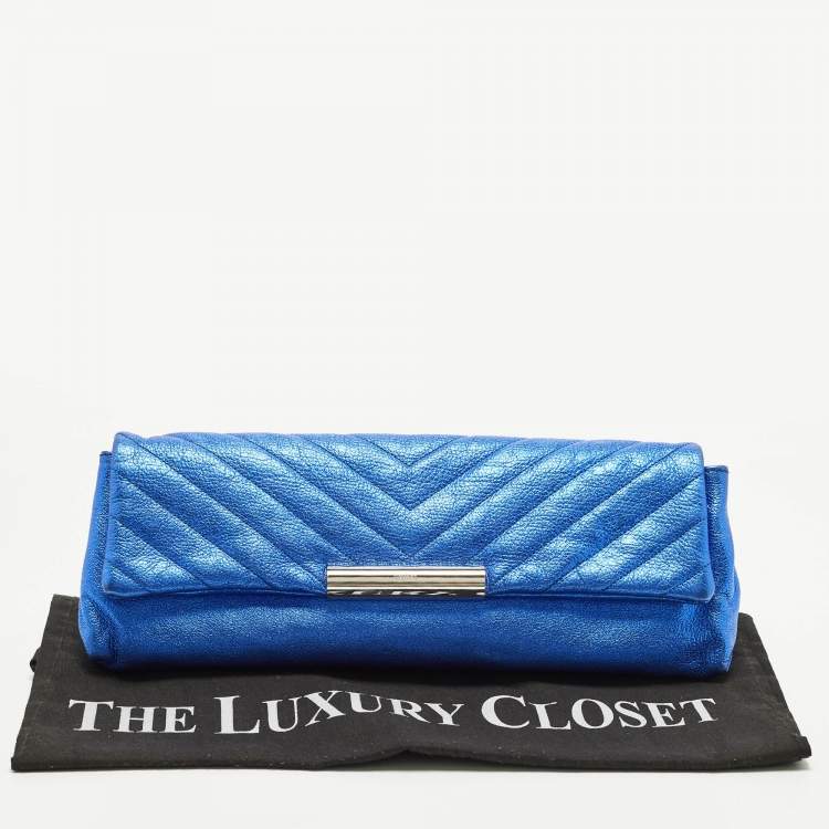 Pre Owned Alexander McQueen Metal Flap Metallic Blue Leather Clutch