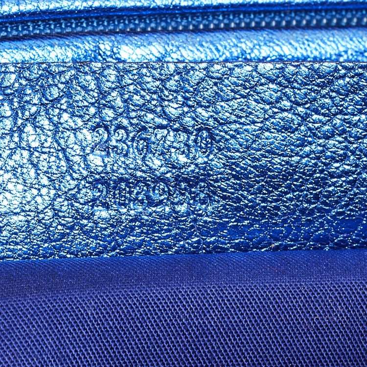 Pre Owned Alexander McQueen Metal Flap Metallic Blue Leather Clutch