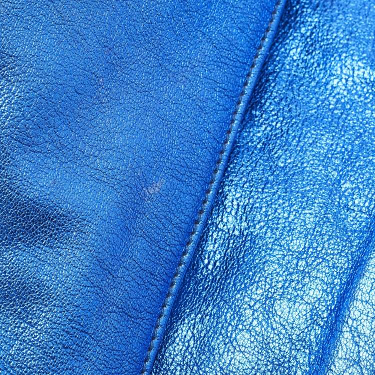 Pre Owned Alexander McQueen Metal Flap Metallic Blue Leather Clutch