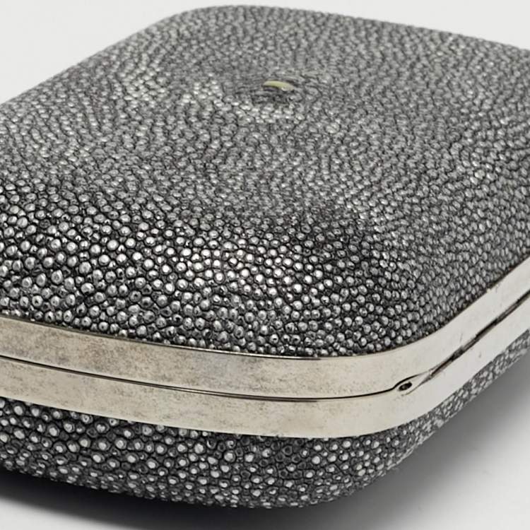Pre Owned Alexander McQueen Grey Stingray Leather Skull Box Clutch