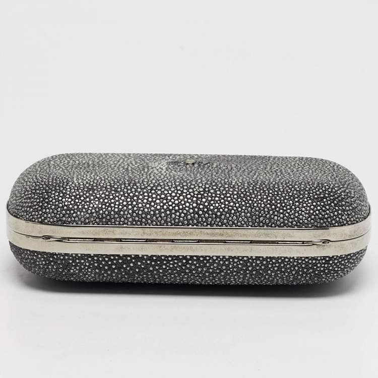 Pre Owned Alexander McQueen Grey Stingray Leather Skull Box Clutch
