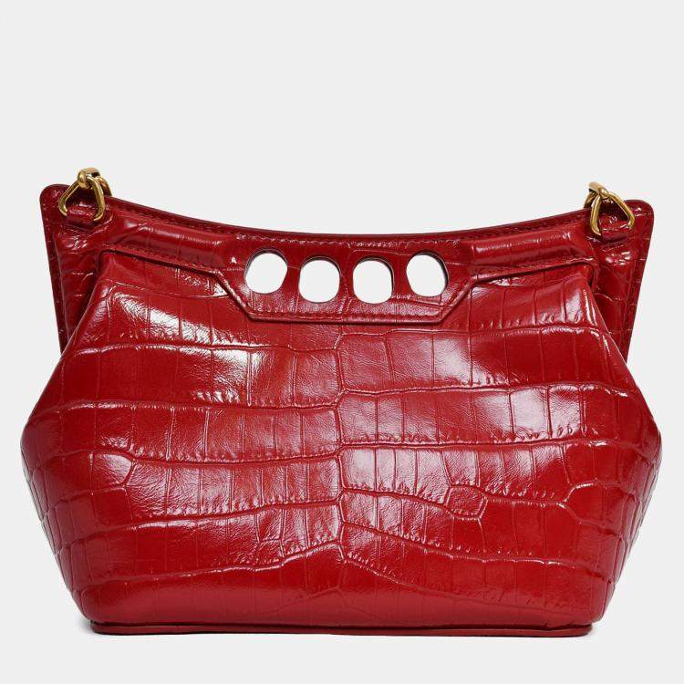 مملوكة مسبقًا Alexander McQueen Red Croc Effect Leather Chain Crossbody