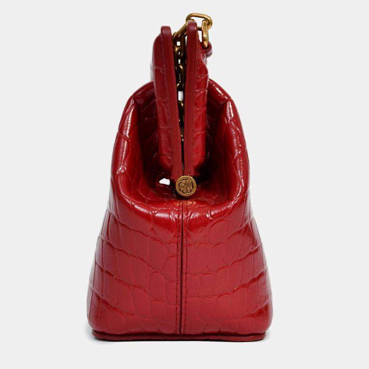 مملوكة مسبقًا Alexander McQueen Red Croc Effect Leather Chain Crossbody
