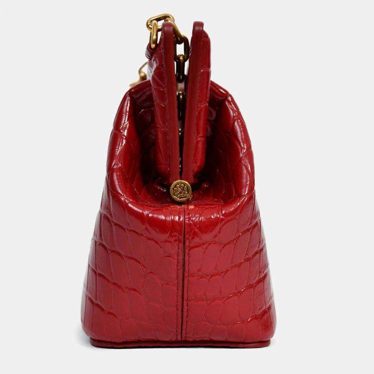 مملوكة مسبقًا Alexander McQueen Red Croc Effect Leather Chain Crossbody