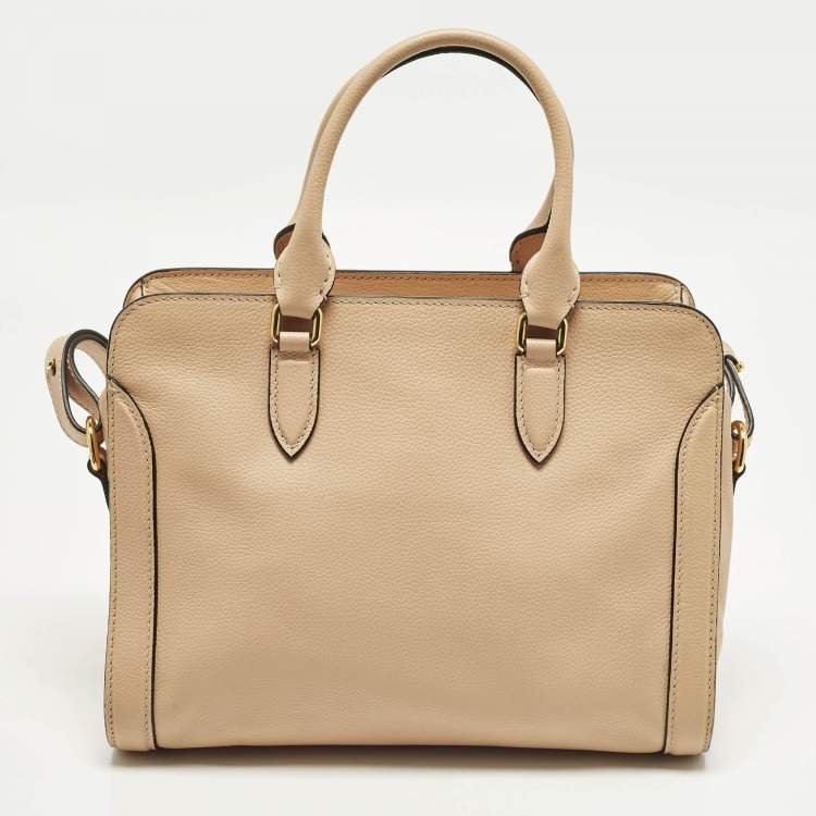 Pre Owned Alexander McQueen Skull Padlock Peach Leather Satchel