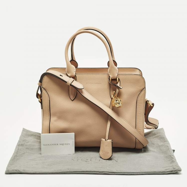 Pre Owned Alexander McQueen Skull Padlock Peach Leather Satchel