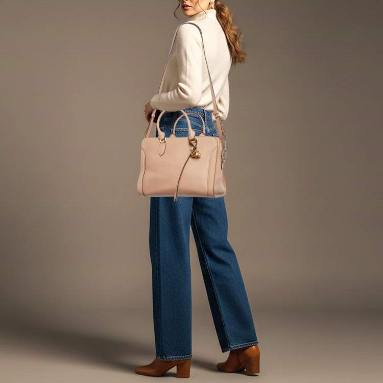 Pre Owned Alexander McQueen Skull Padlock Peach Leather Satchel