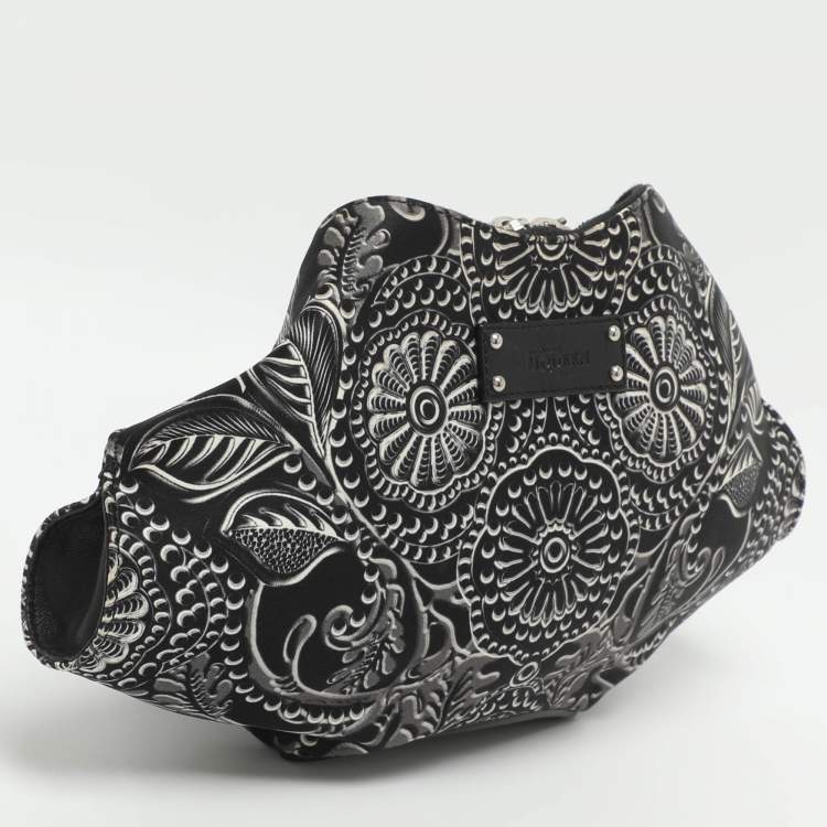 Pre Owned Alexander McQueen De Manta Black/White Printed Satin Clutch