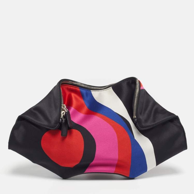 Pre Owned Alexander McQueen Heart Print De Manta Medium Multicolor Satin and Leather Clutch