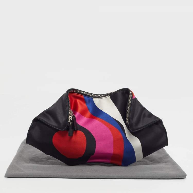 Pre Owned Alexander McQueen Heart Print De Manta Medium Multicolor Satin and Leather Clutch