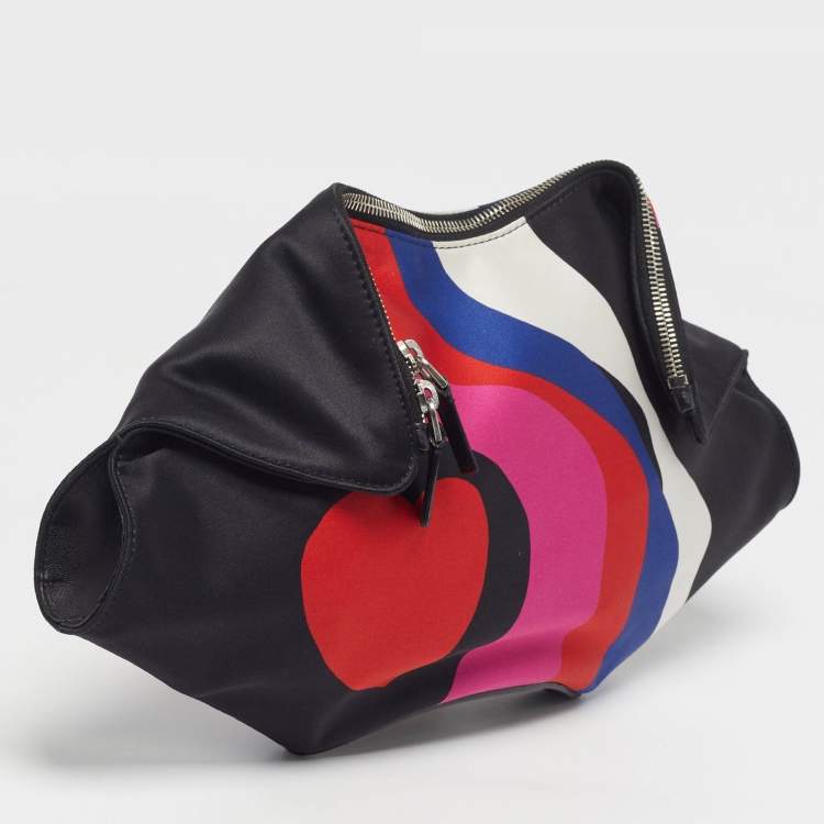 Pre Owned Alexander McQueen Heart Print De Manta Medium Multicolor Satin and Leather Clutch
