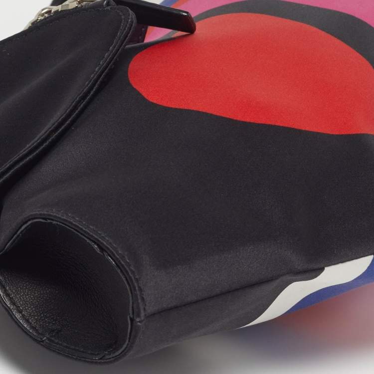 Pre Owned Alexander McQueen Heart Print De Manta Medium Multicolor Satin and Leather Clutch