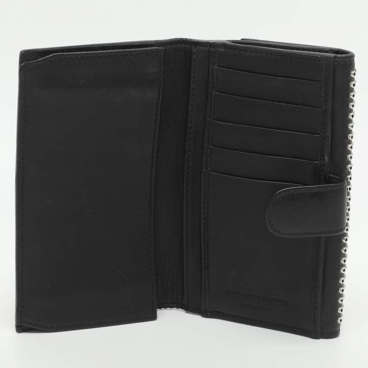 Pre Owned Alexander McQueen Skull Embellished Black Leather French Wallet