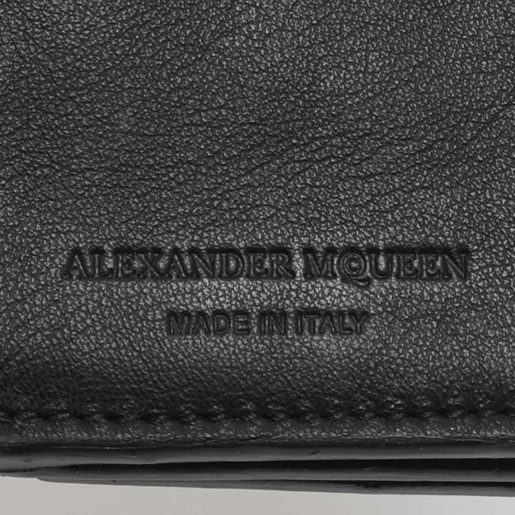 Pre Owned Alexander McQueen Skull Embellished Black Leather French Wallet